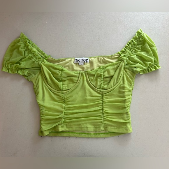 Tic Toc Green Ruffle Crop Top - Picture 1 of 3
